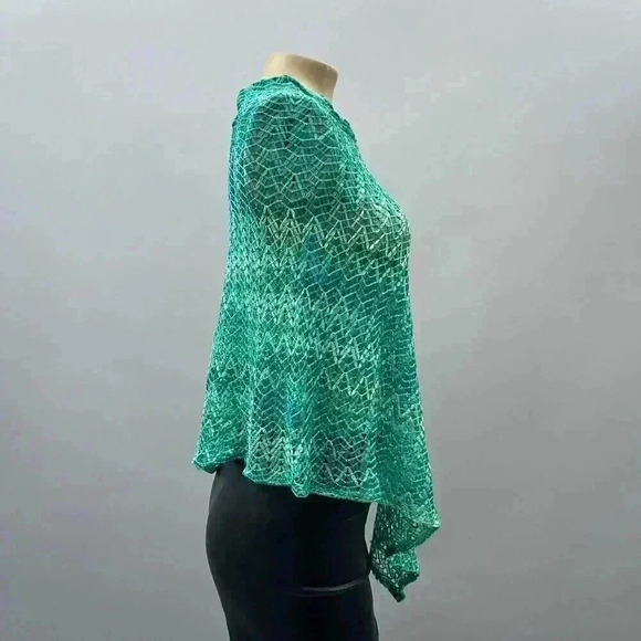 Vintage Knit Poncho Cape One Size Lightweight Asymmetrical Y2K Pullover Green - Picture 4 of 9